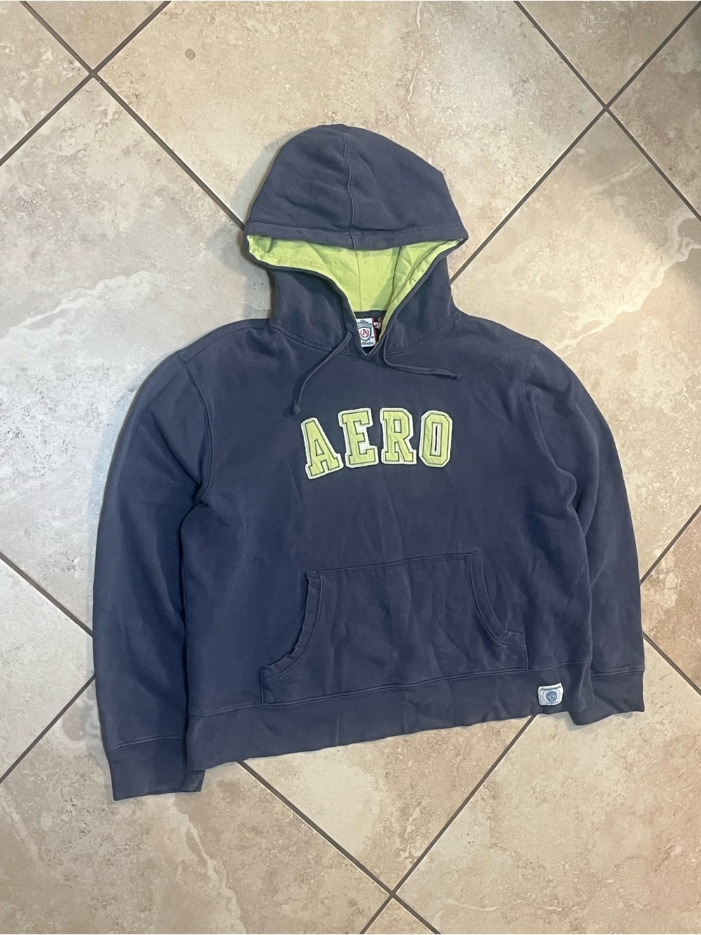 Aeropostale Navy Zip-Up Hoodie with Lime Green Lining